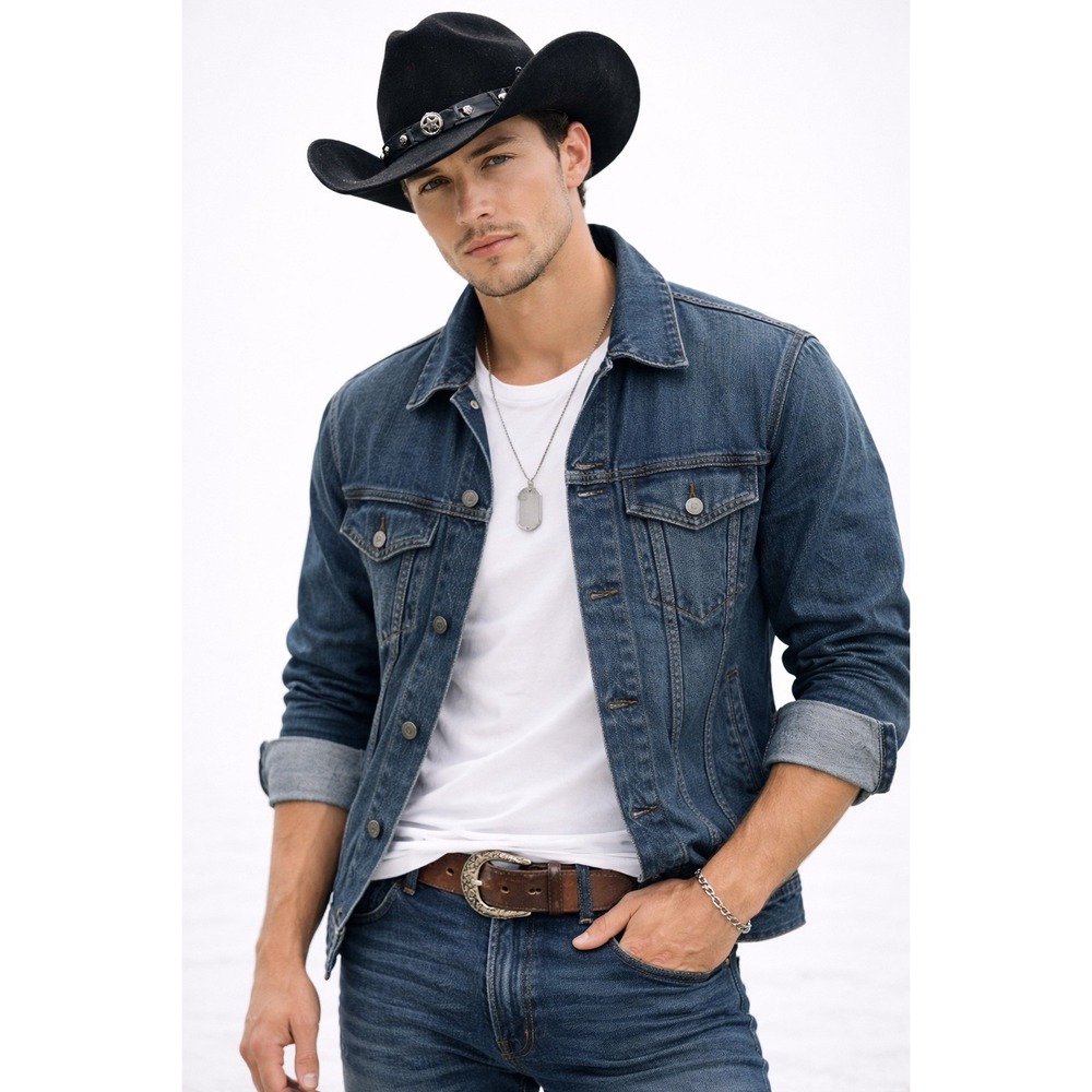 Cody James Cowboy‎ Hat 7X Black Wool Western Felt Leather Band Star Stud Rodeo